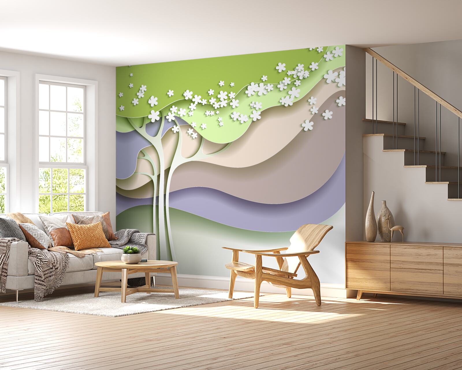 Фотошпалери абстракція квітучого дерева з листям