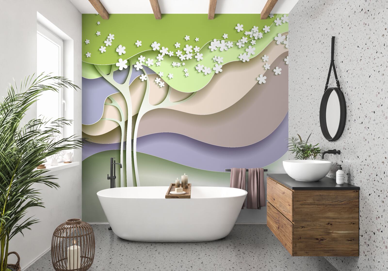 Фотошпалери абстракція квітучого дерева з листям