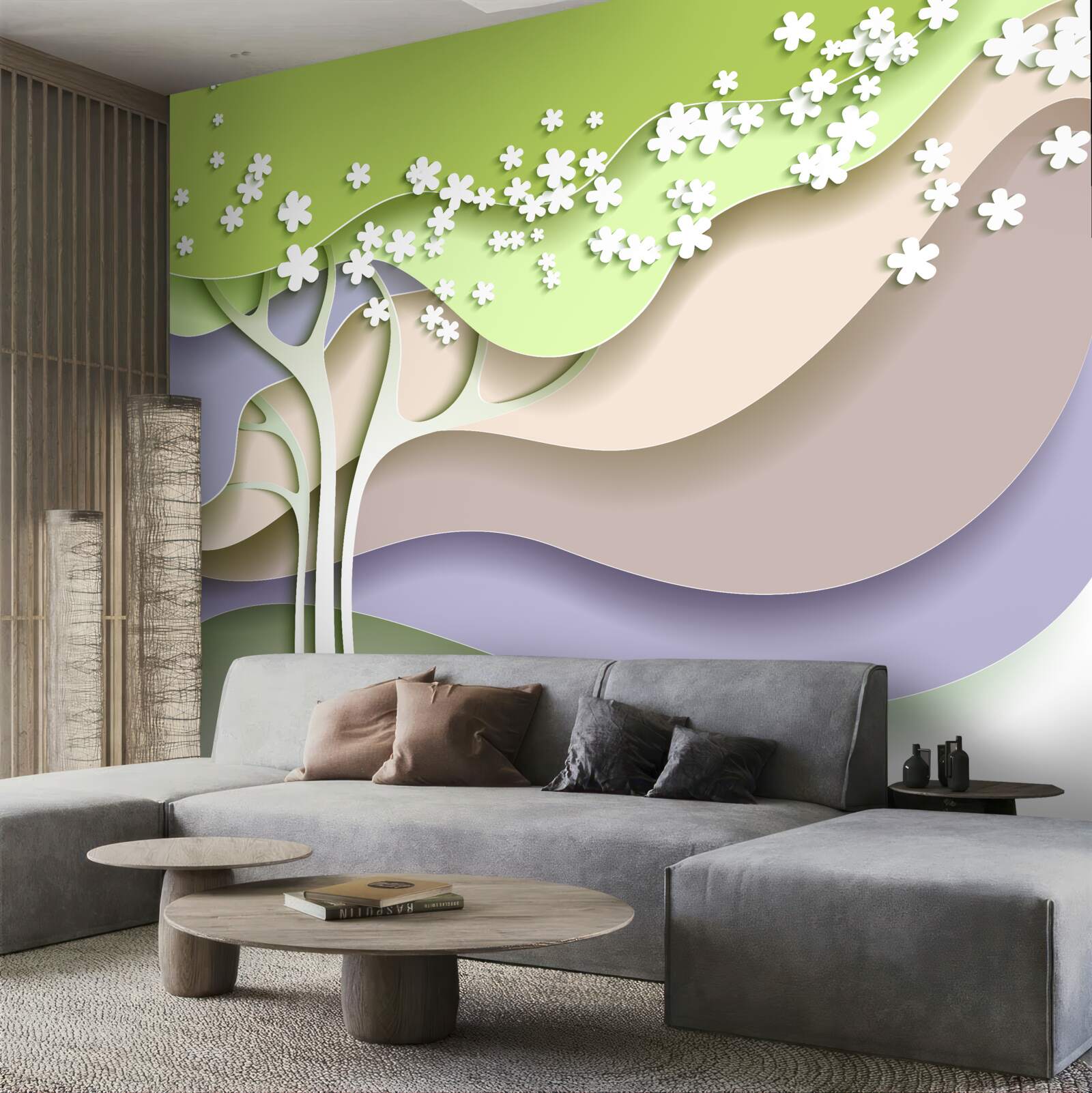 Фотошпалери абстракція квітучого дерева з листям