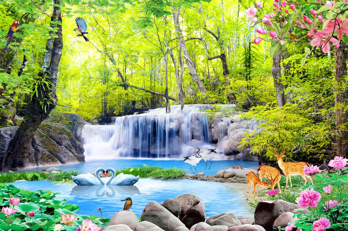 Фотошпалери літній водоспад має в собі магію природи