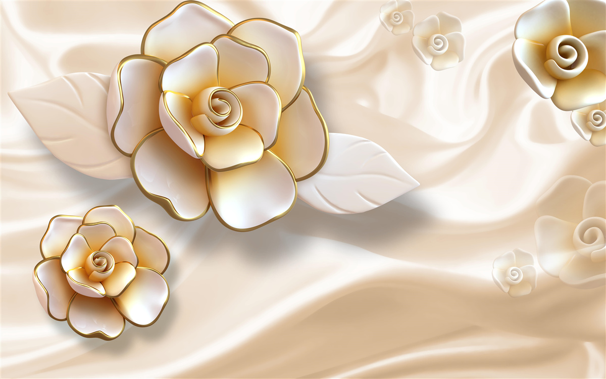 Фотошпалери розкішні білі троянди з золотистими відтінками