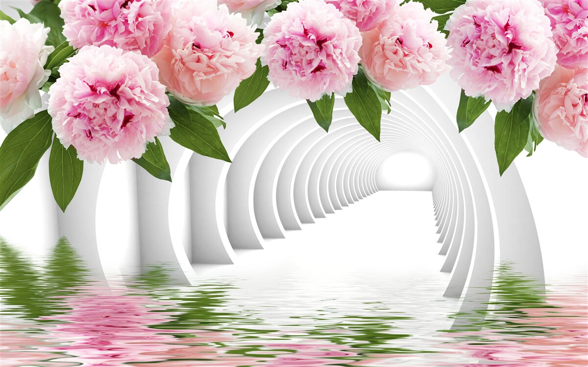 Фотошпалери рожеві півонії над поверхнею води