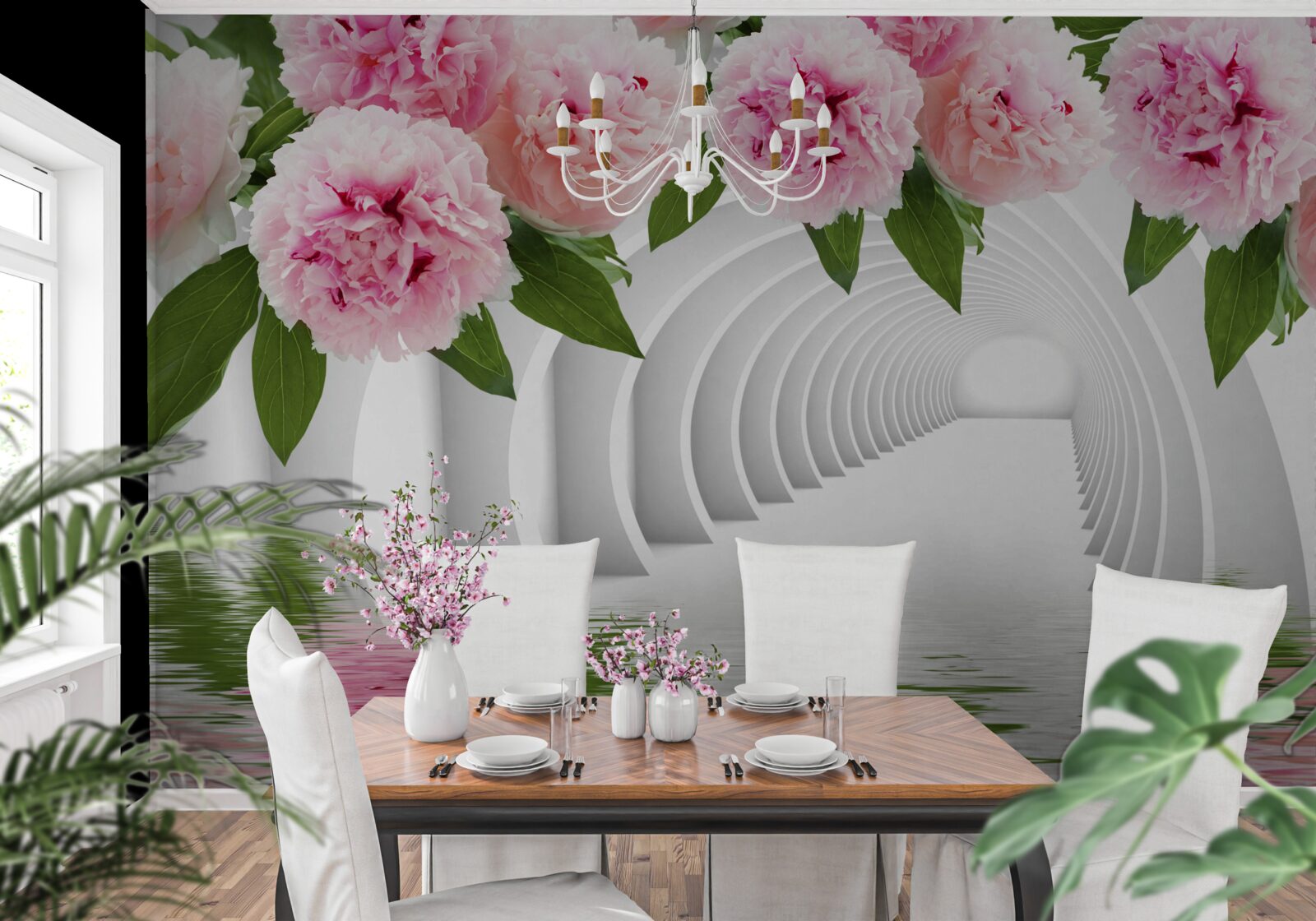 Фотошпалери рожеві півонії над поверхнею води