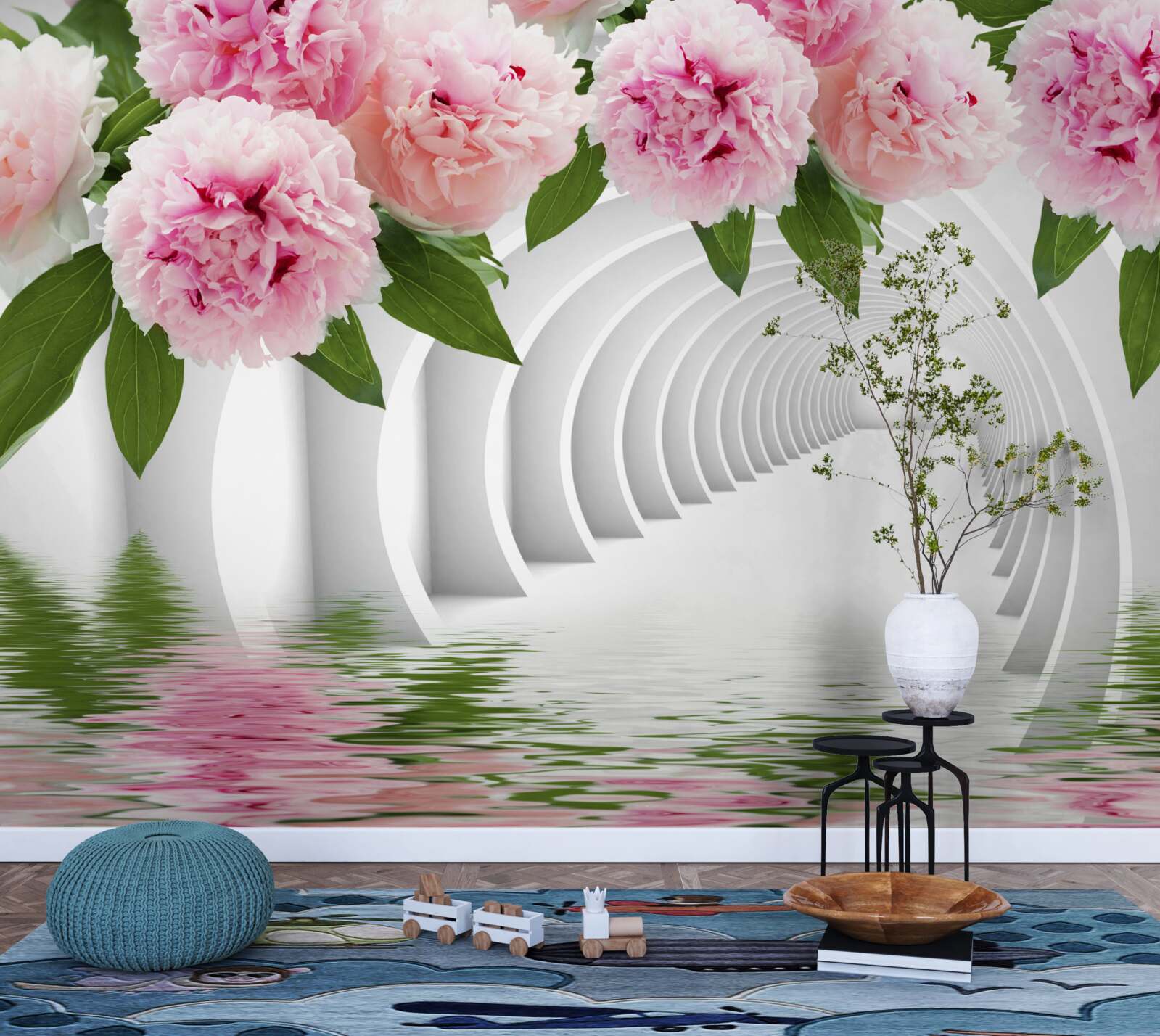 Фотошпалери рожеві півонії над поверхнею води