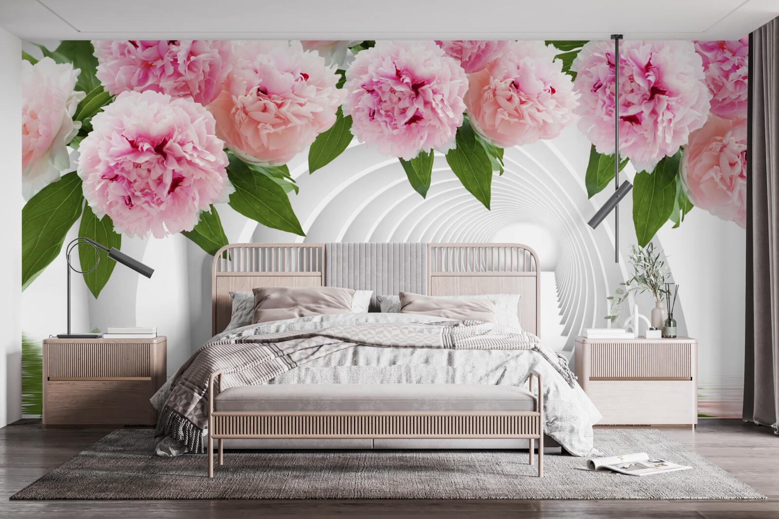 Фотошпалери рожеві півонії над поверхнею води