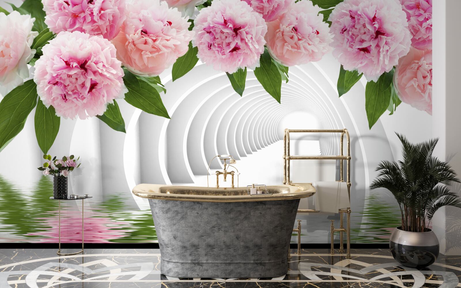 Фотошпалери рожеві півонії над поверхнею води