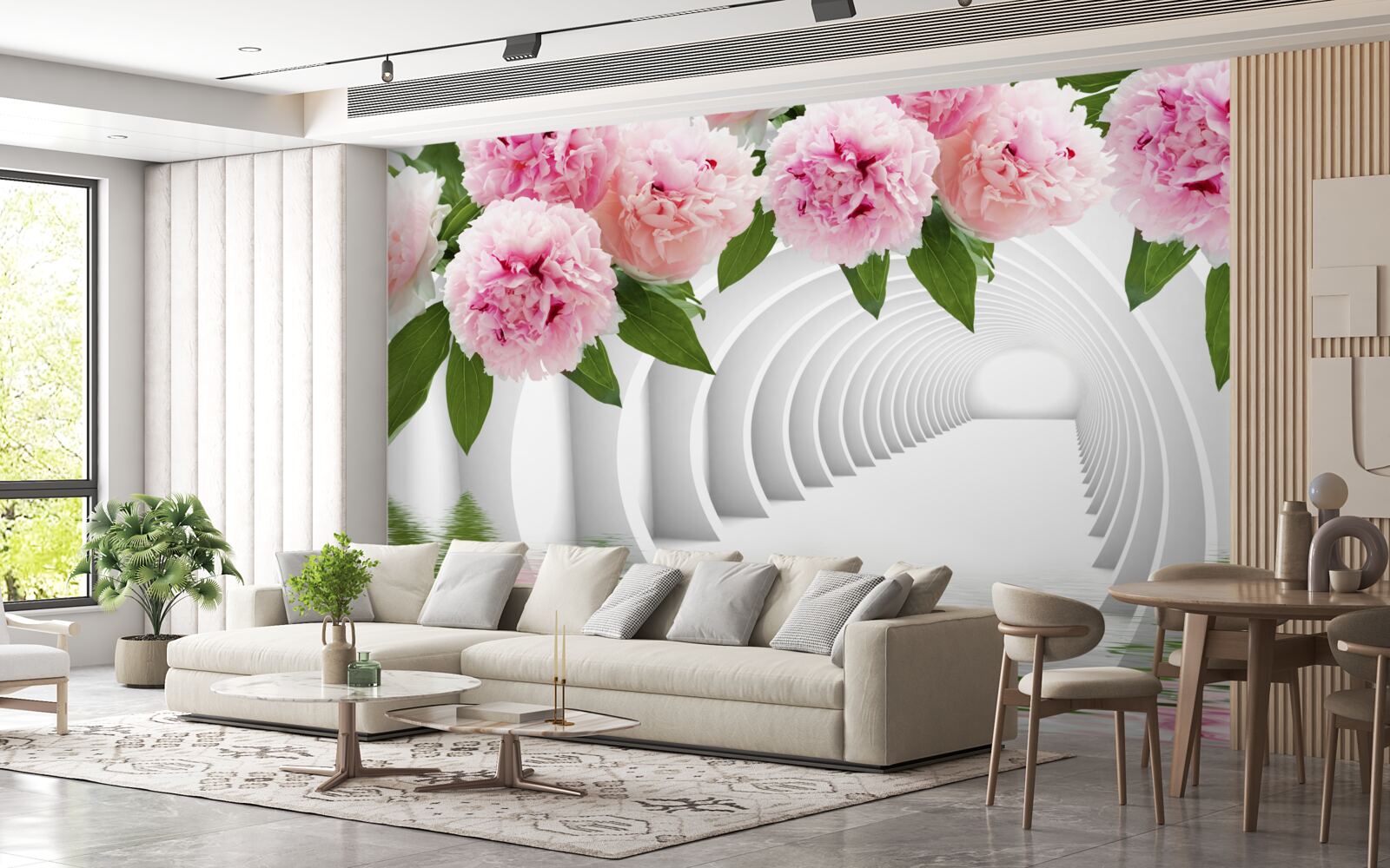 Фотошпалери рожеві півонії над поверхнею води