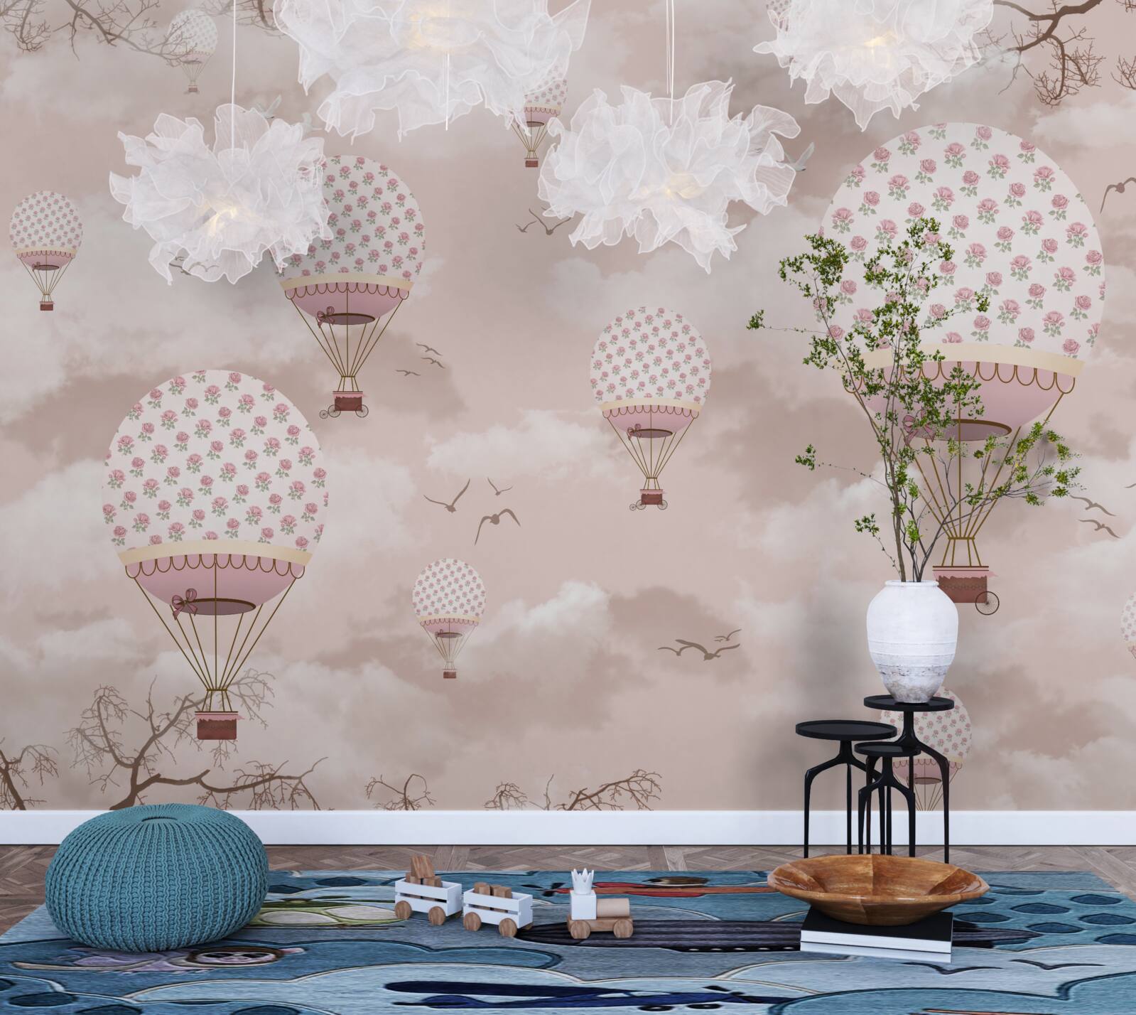Фотошпалери рожеве небо прикрашають повітряні кульки