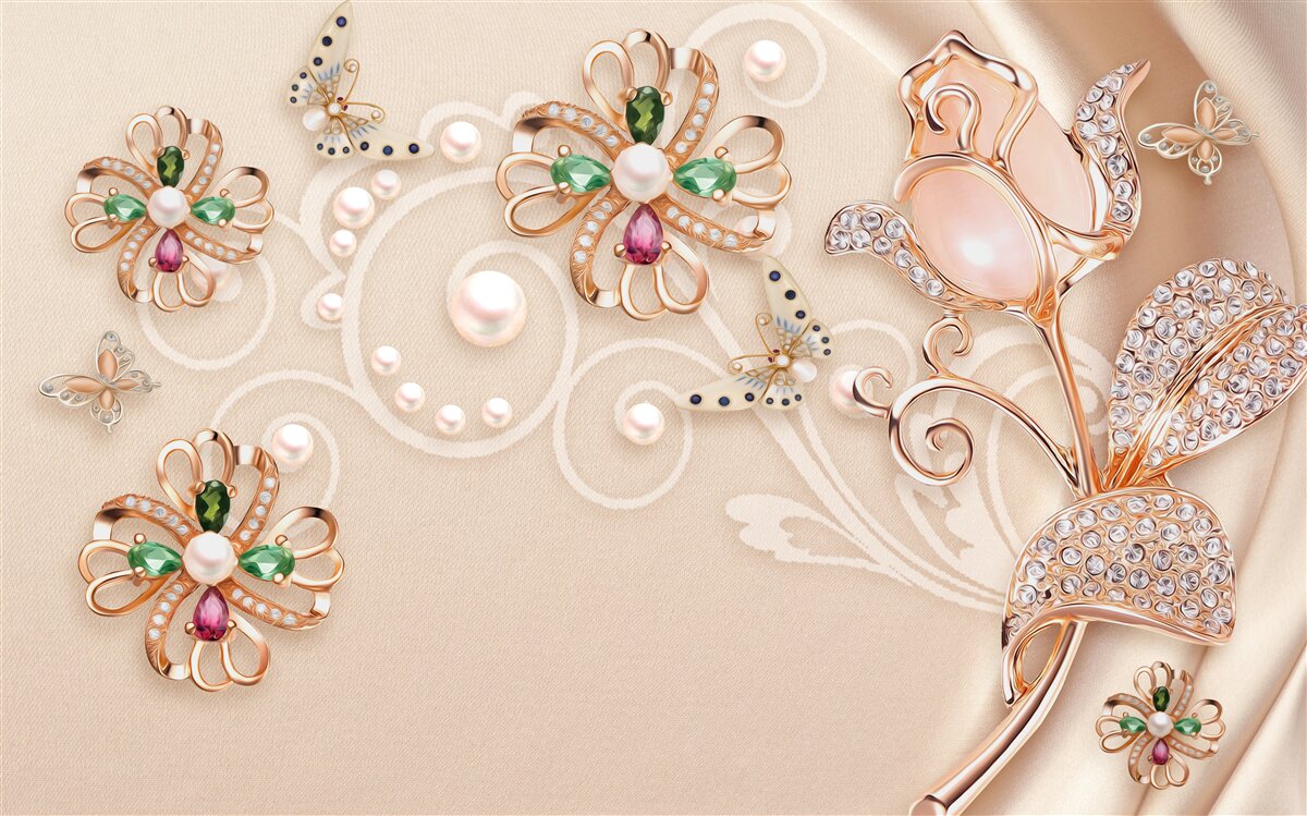 Фотошпалери дорогоцінне каміння у вигляді квітів та листя