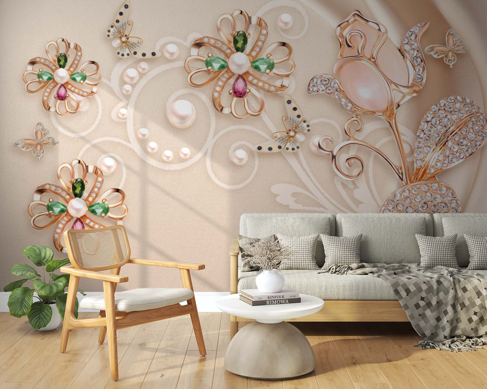 Фотошпалери дорогоцінне каміння у вигляді квітів та листя