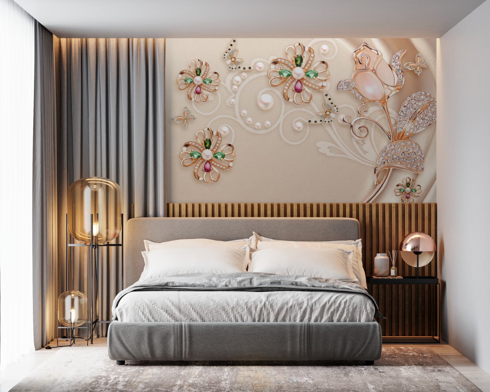 Фотошпалери дорогоцінне каміння у вигляді квітів та листя