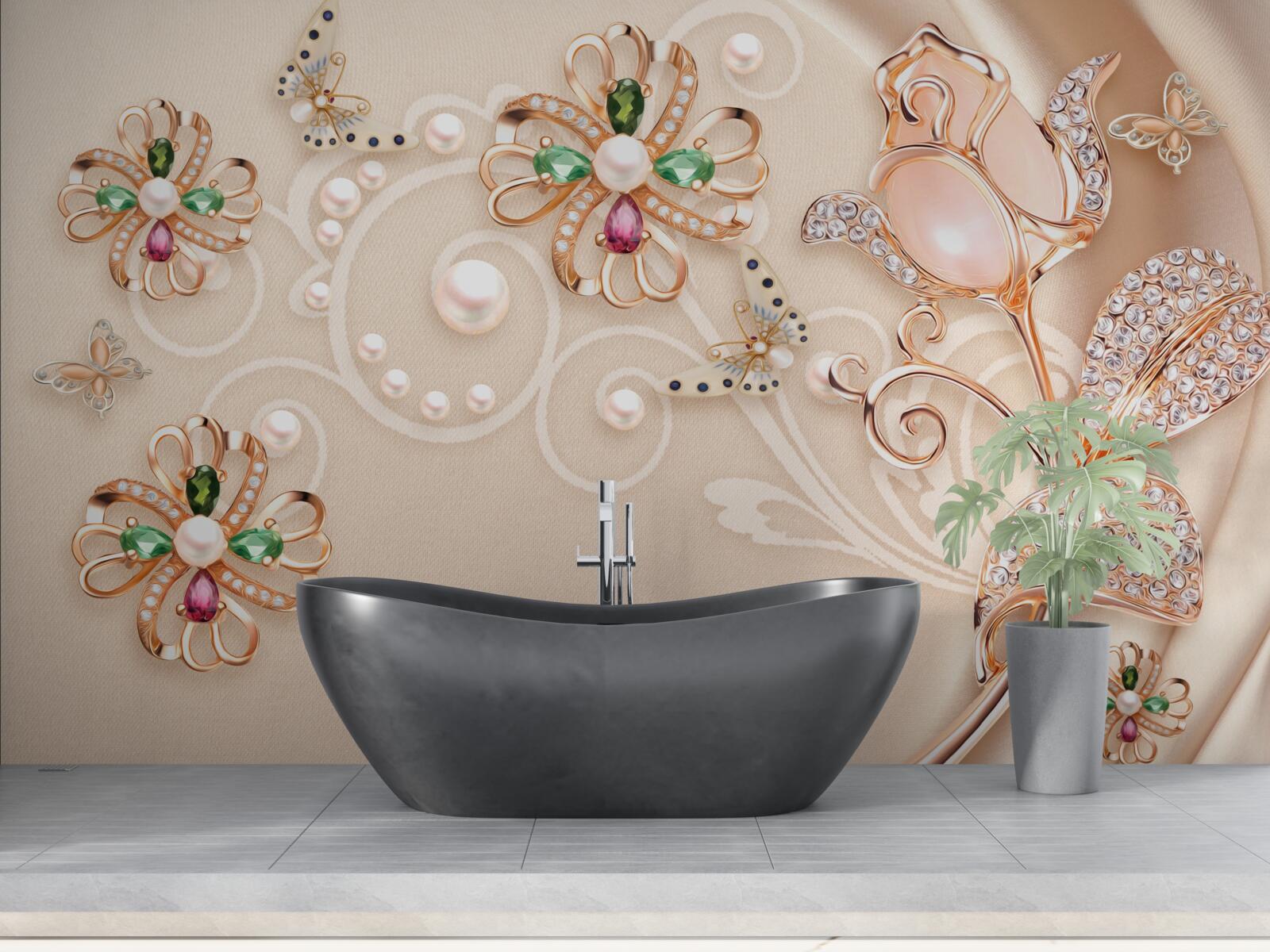 Фотошпалери дорогоцінне каміння у вигляді квітів та листя