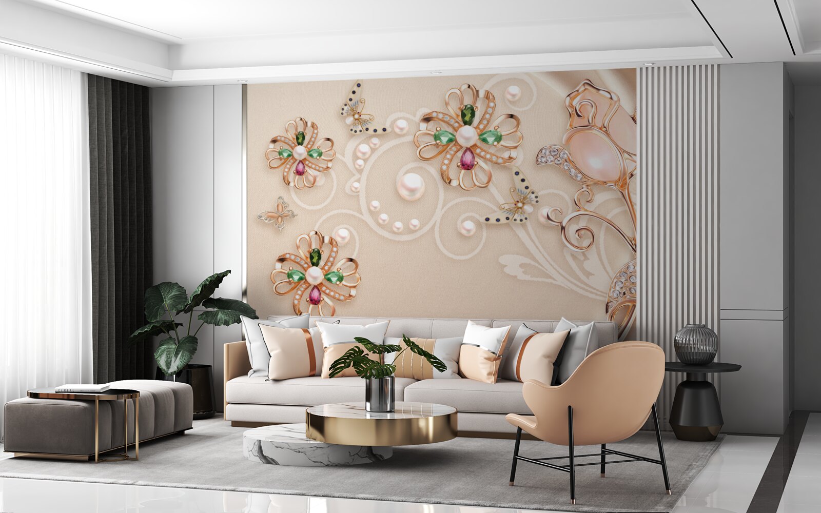 Фотошпалери дорогоцінне каміння у вигляді квітів та листя