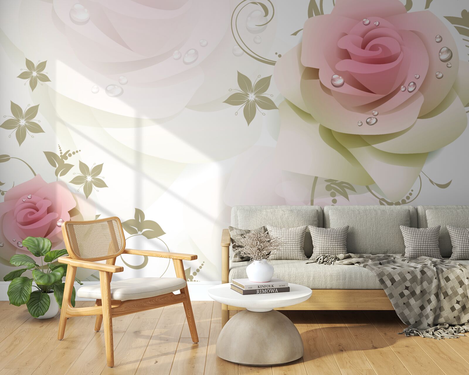 Фотошпалери тонкі рожеві бутони з перламутровими крапельками