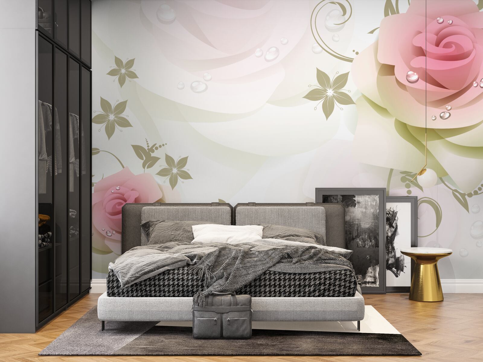 Фотошпалери тонкі рожеві бутони з перламутровими крапельками