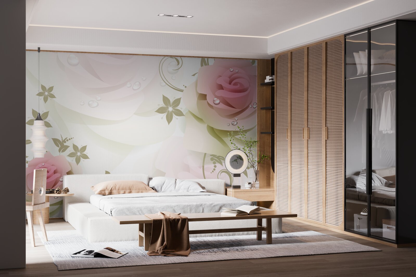 Фотошпалери тонкі рожеві бутони з перламутровими крапельками