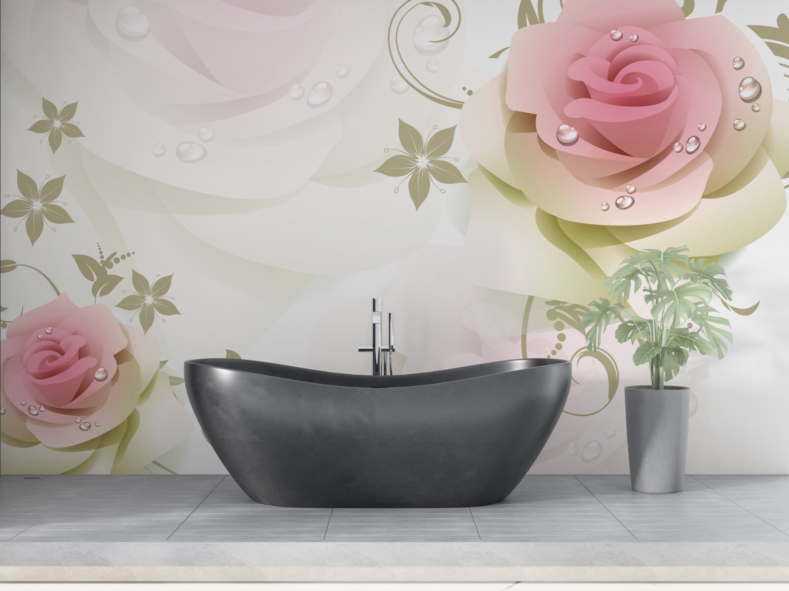 Фотошпалери тонкі рожеві бутони з перламутровими крапельками