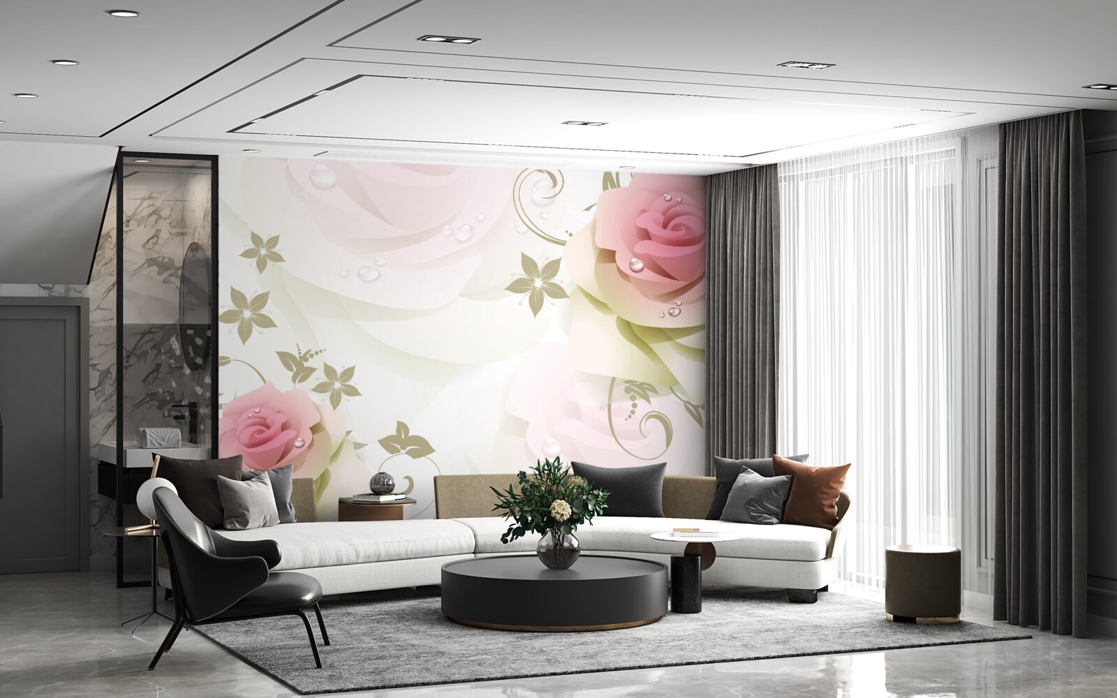 Фотошпалери тонкі рожеві бутони з перламутровими крапельками