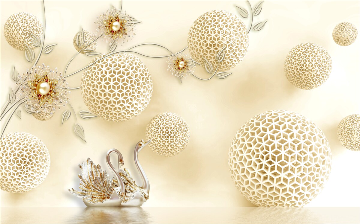 Фотошпалери Лебеді ковзають у небі, а квіти тоншають, наче бронза