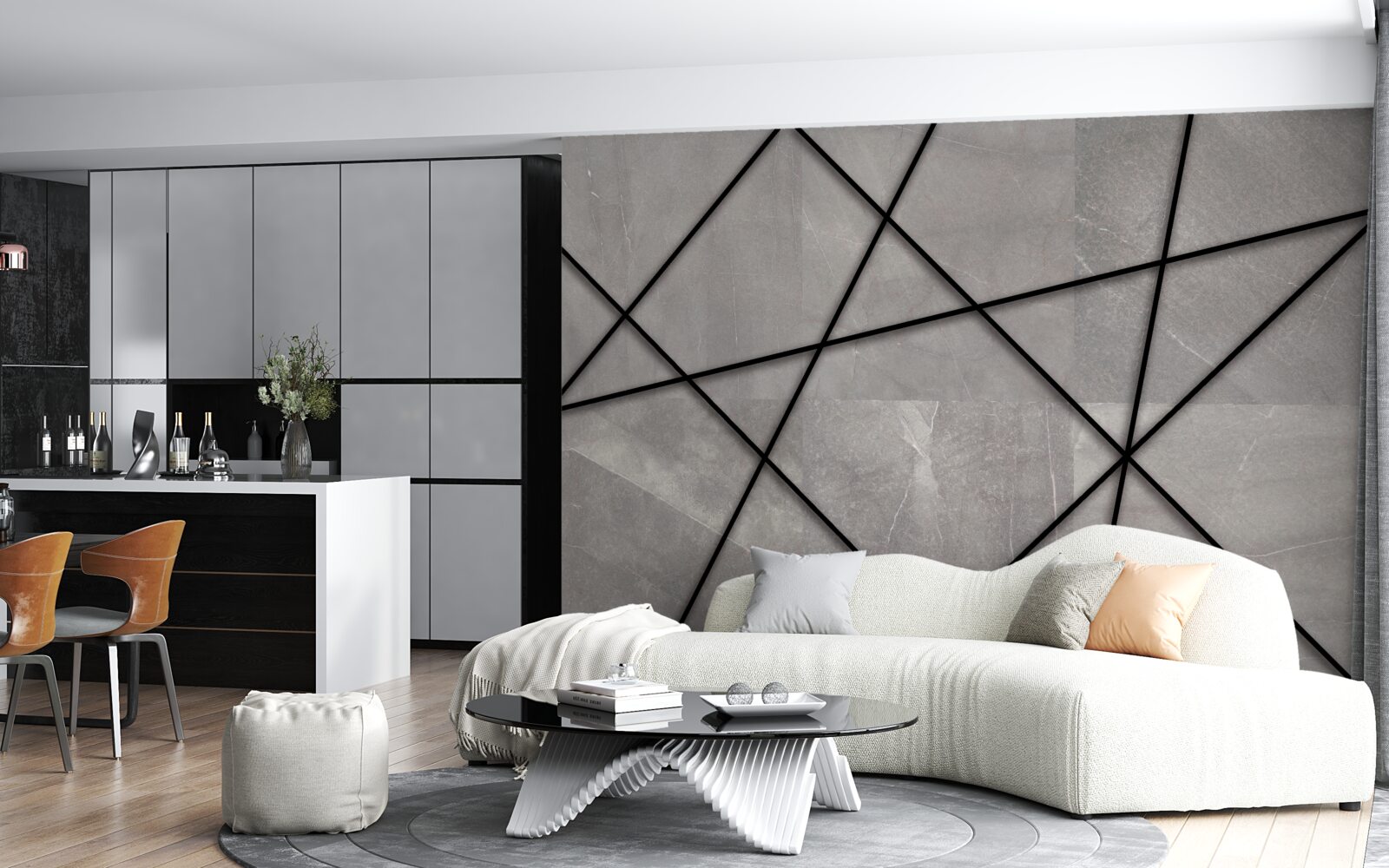 Фотошпалери чорні контури на сірому тлі