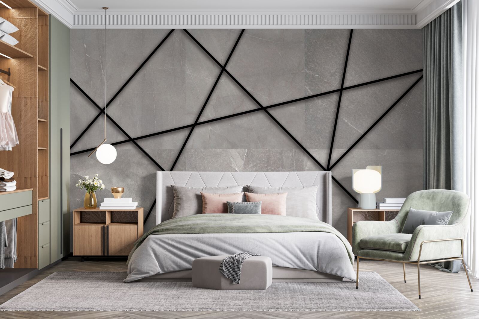 Фотошпалери чорні контури на сірому тлі