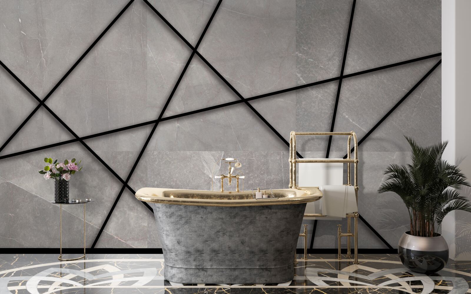 Фотошпалери чорні контури на сірому тлі