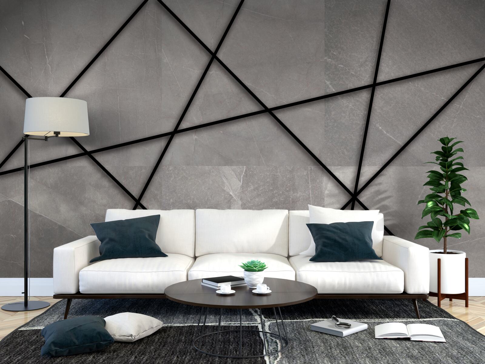 Фотошпалери чорні контури на сірому тлі