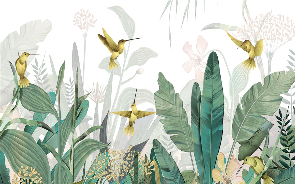 Фотошпалери група колібрі в тропіках