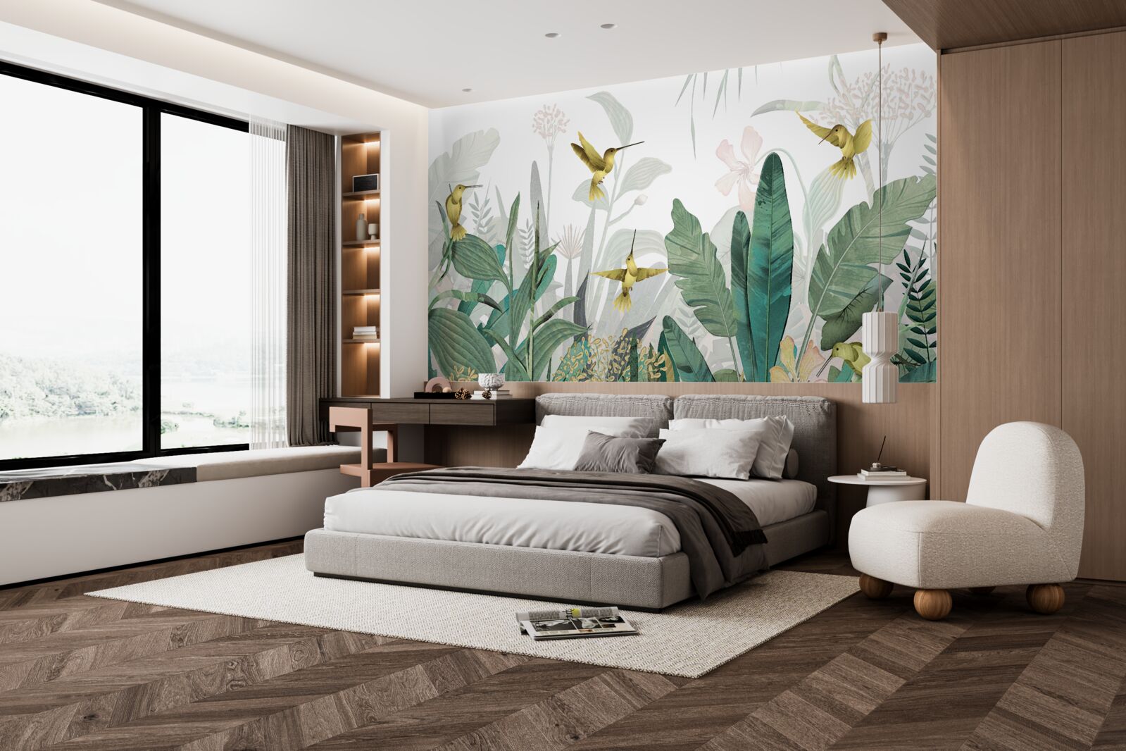 Фотошпалери група колібрі в тропіках