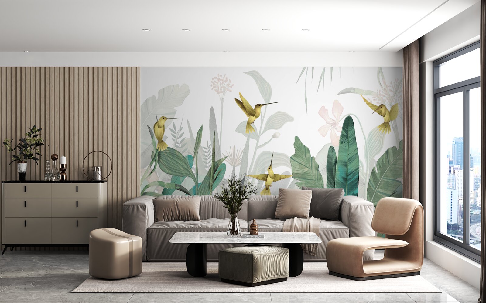 Фотошпалери група колібрі в тропіках