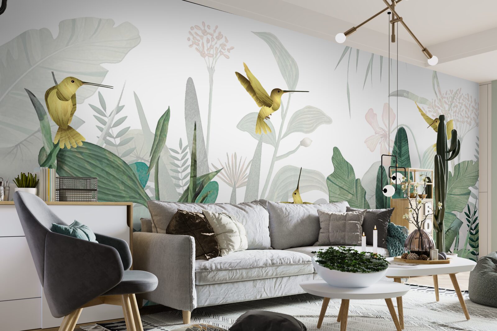 Фотошпалери група колібрі в тропіках