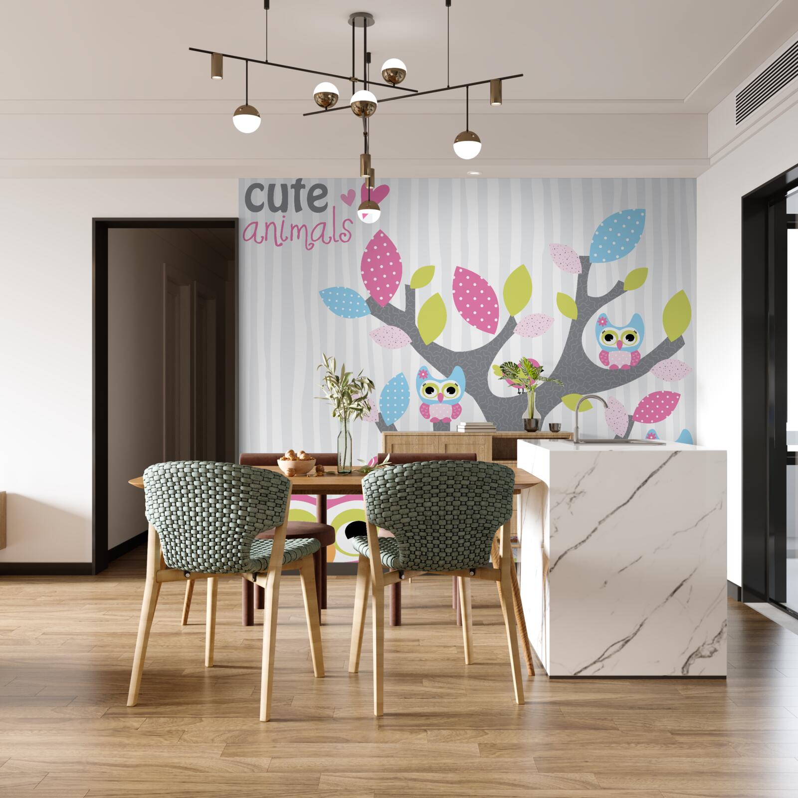 Фотошпалери пташенята сови на гілках