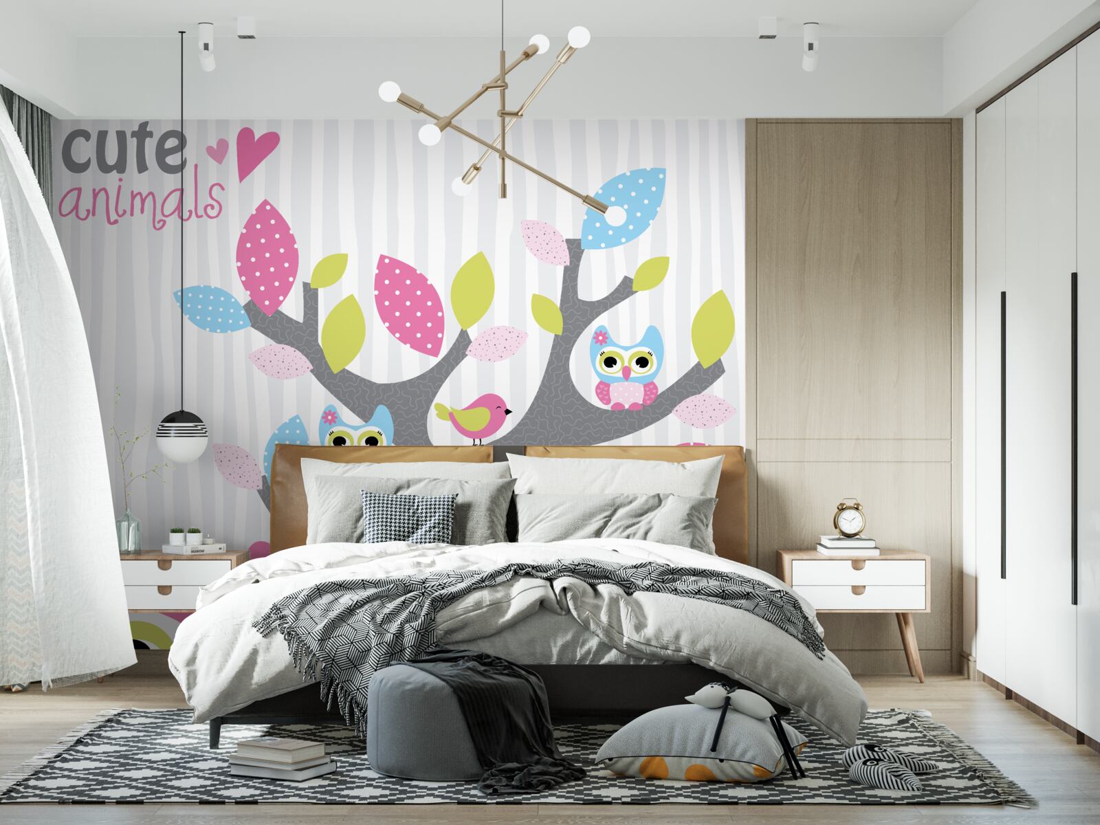 Фотошпалери пташенята сови на гілках