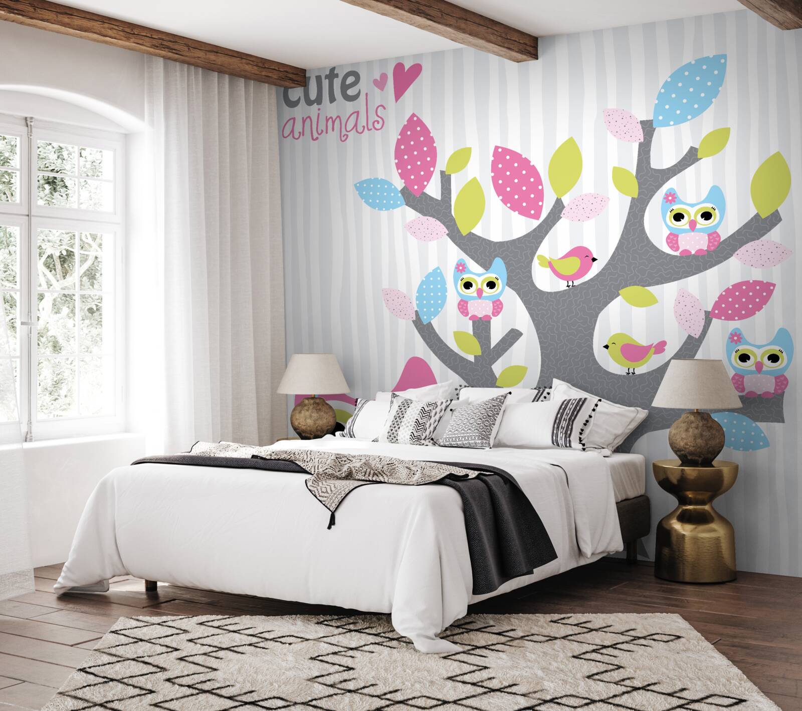 Фотошпалери пташенята сови на гілках