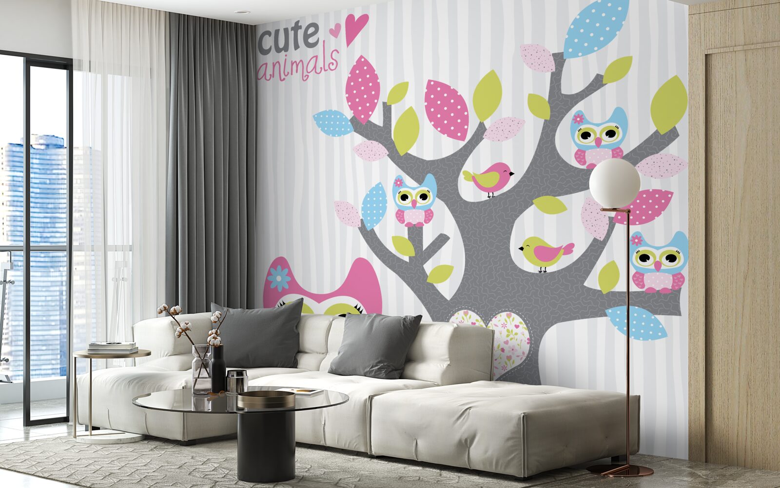 Фотошпалери пташенята сови на гілках