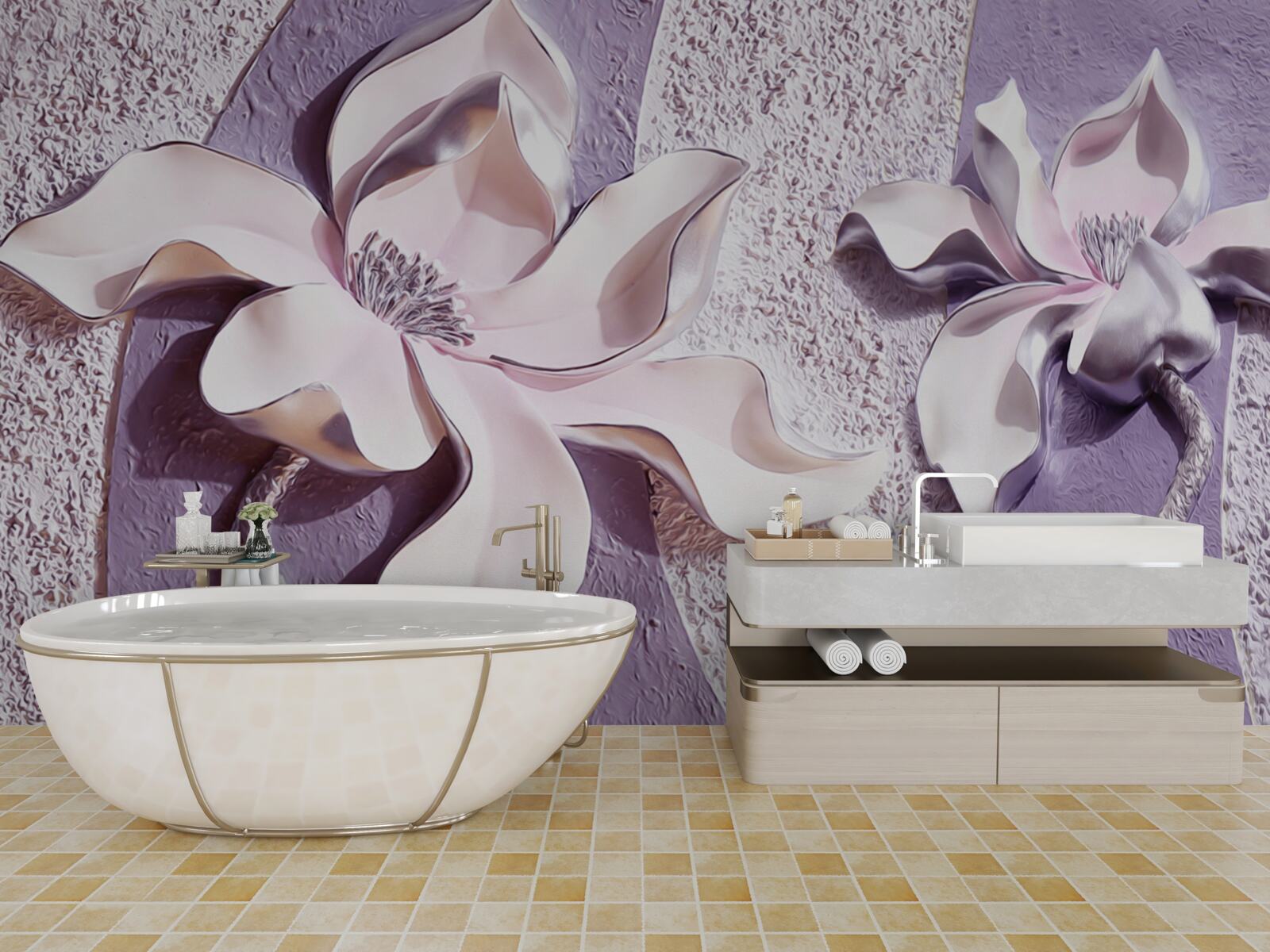 Фотошпалери порцелянова біла лілія, прикрашена камінням