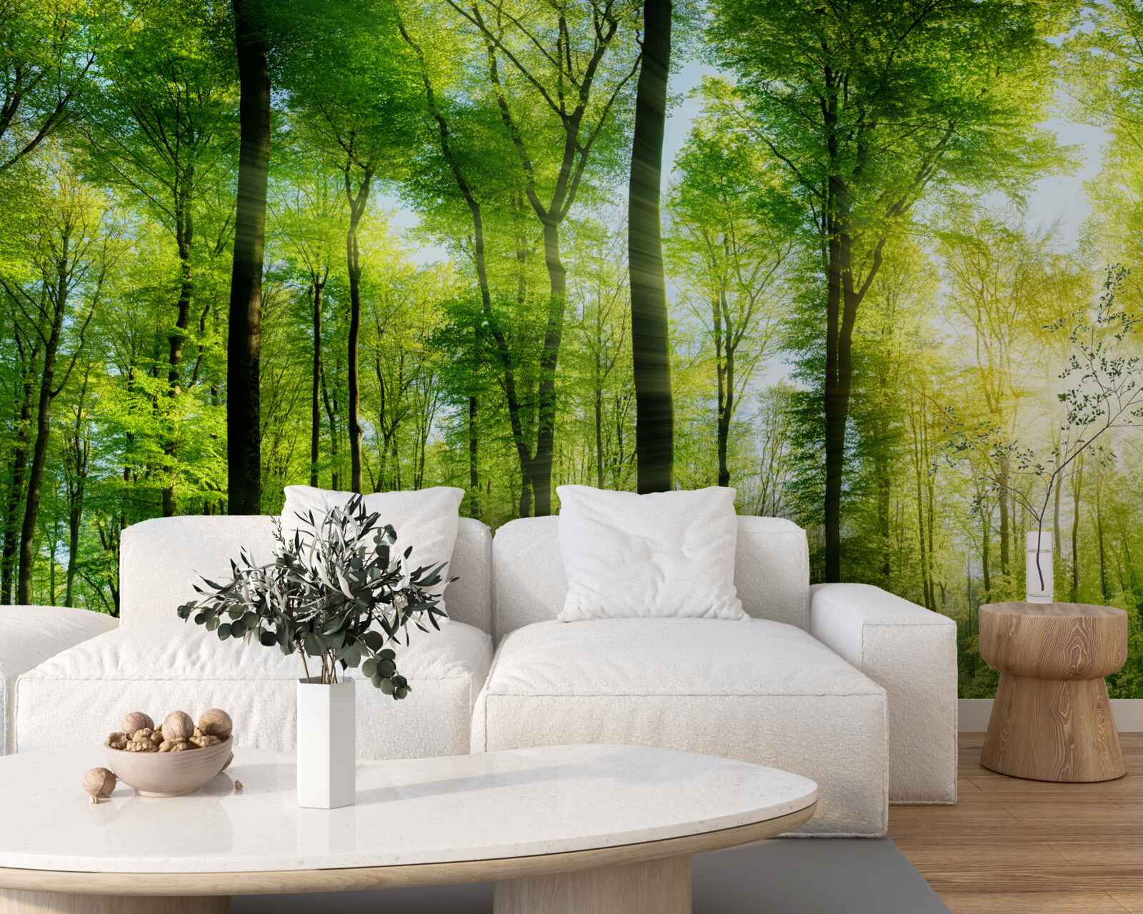 Фотошпалери сонячні промені проникають крізь листя дерев