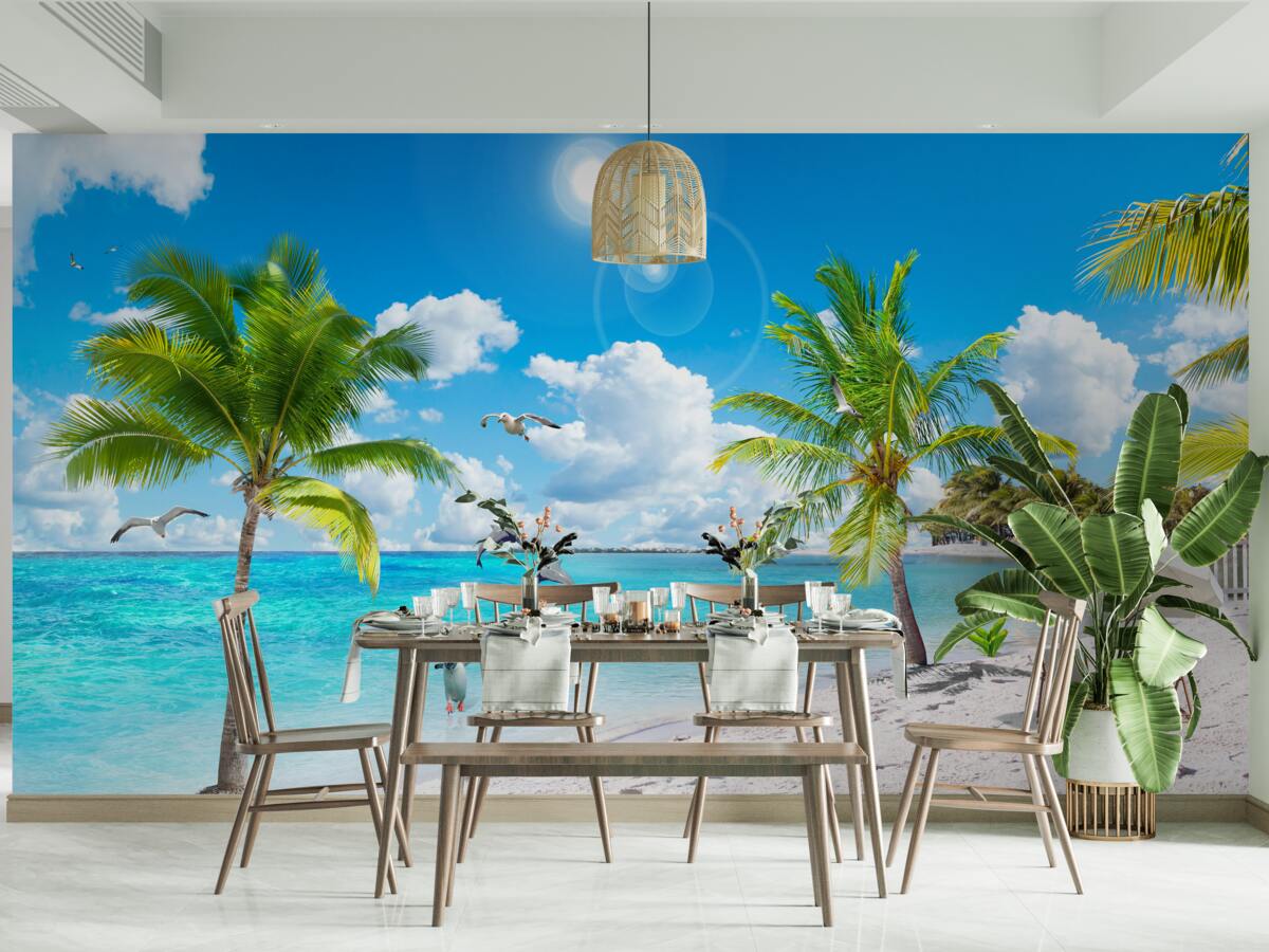 Фотошпалери пляж з піском і пальмами