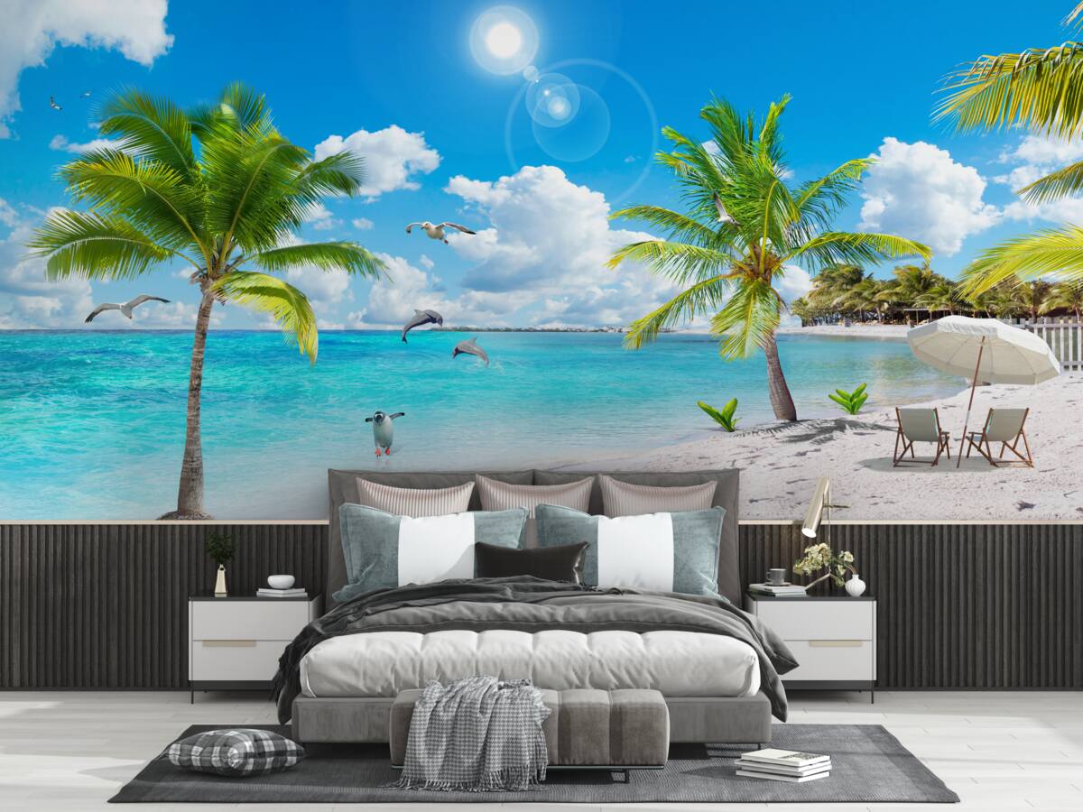 Фотошпалери пляж з піском і пальмами