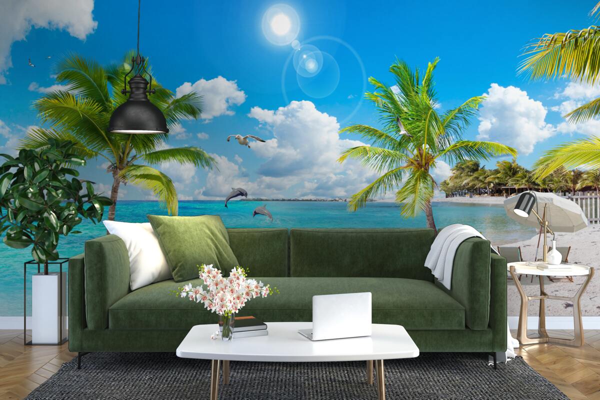 Фотошпалери пляж з піском і пальмами