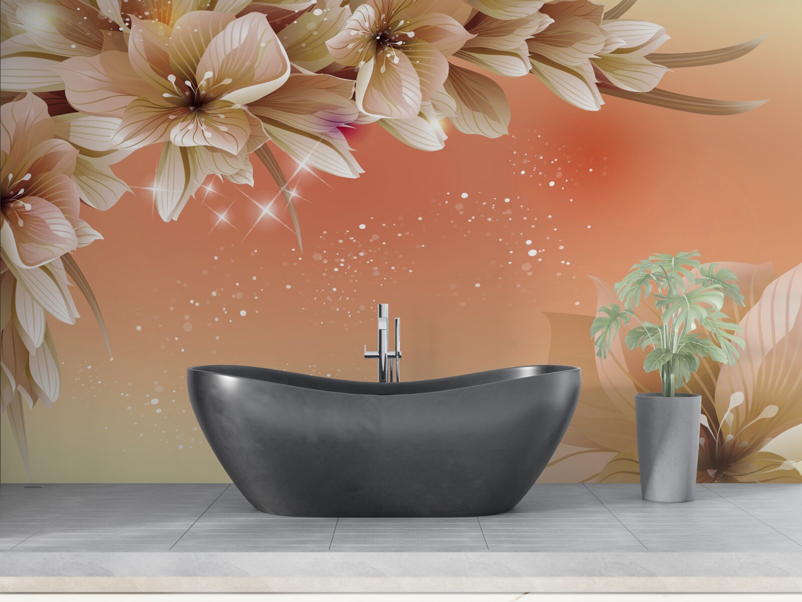 Фотошпалери білі квіти, що розпускаються на гілці на тлі заходу сонця