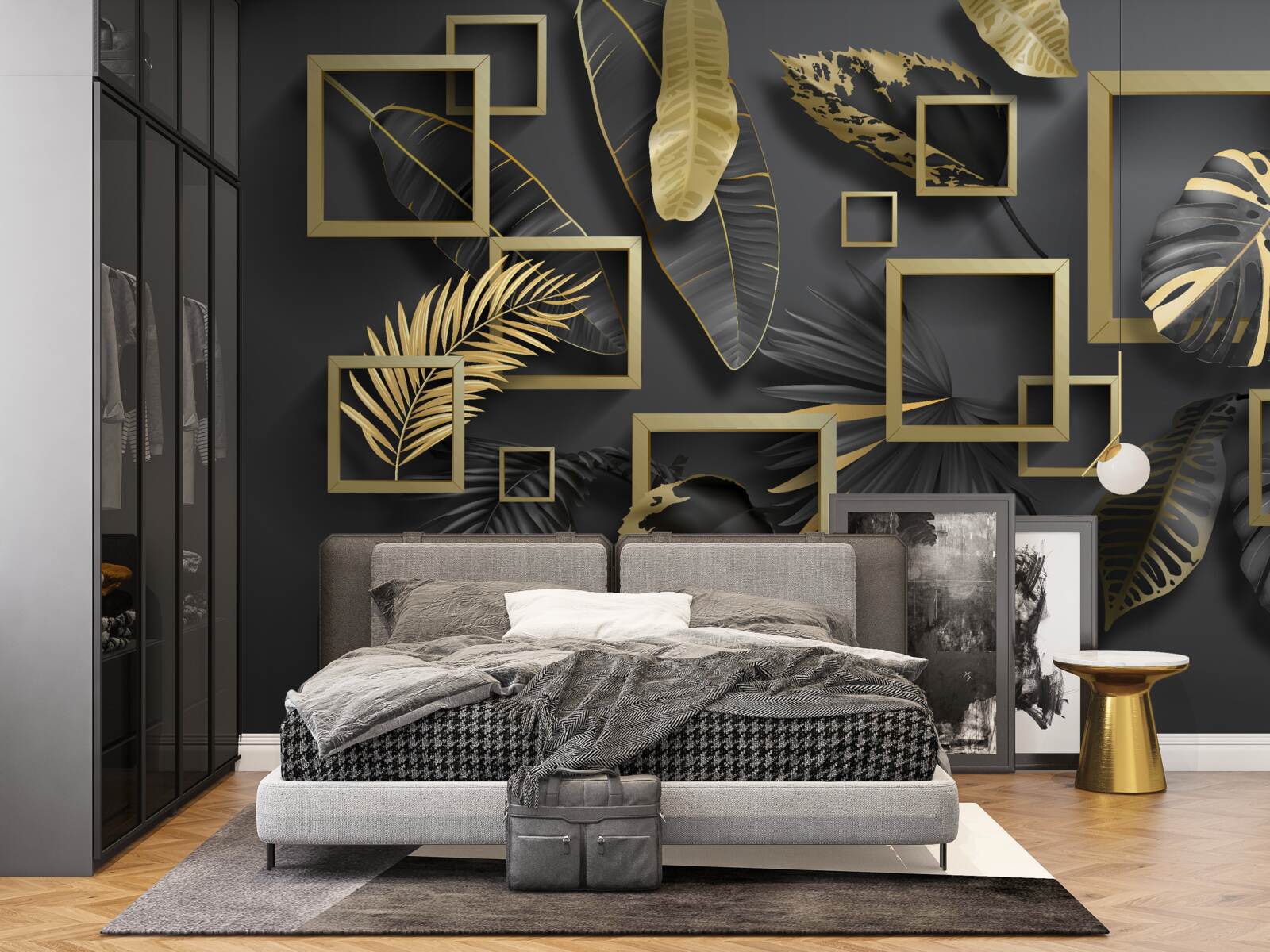 Фотошпалери в обрамленні чорного та золотого пір'я