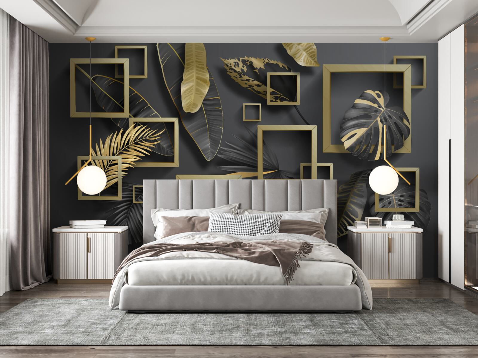 Фотошпалери в обрамленні чорного та золотого пір'я