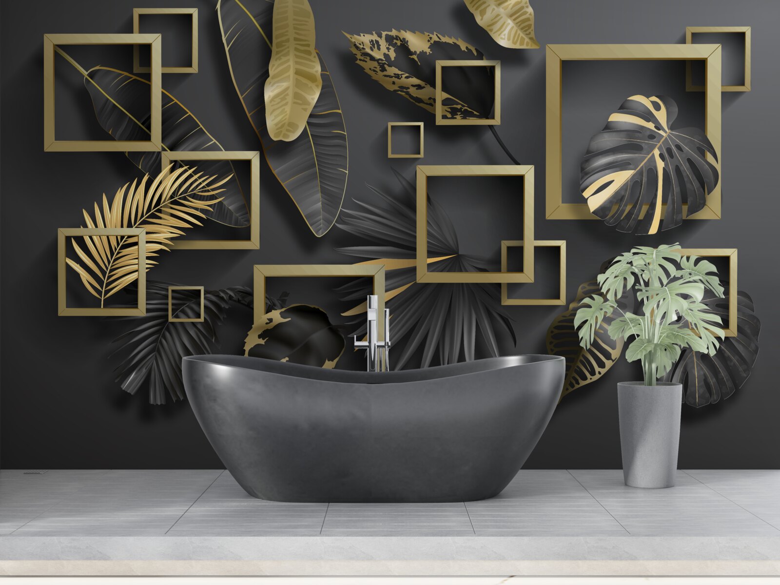 Фотошпалери в обрамленні чорного та золотого пір'я