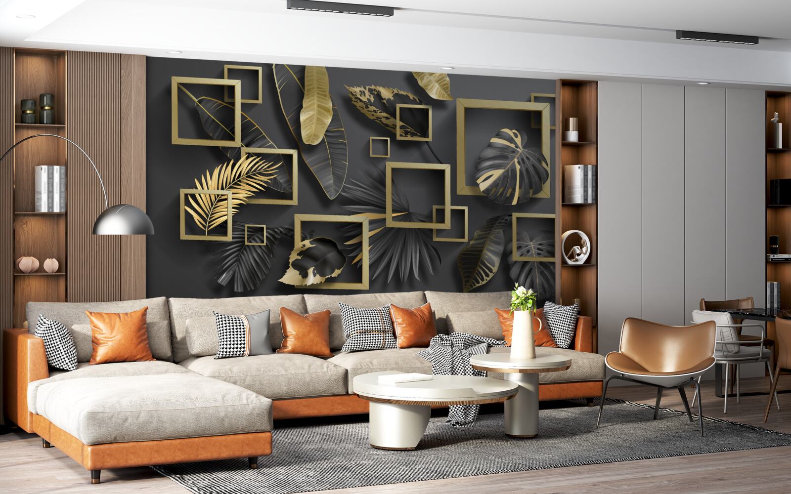 Фотошпалери в обрамленні чорного та золотого пір'я