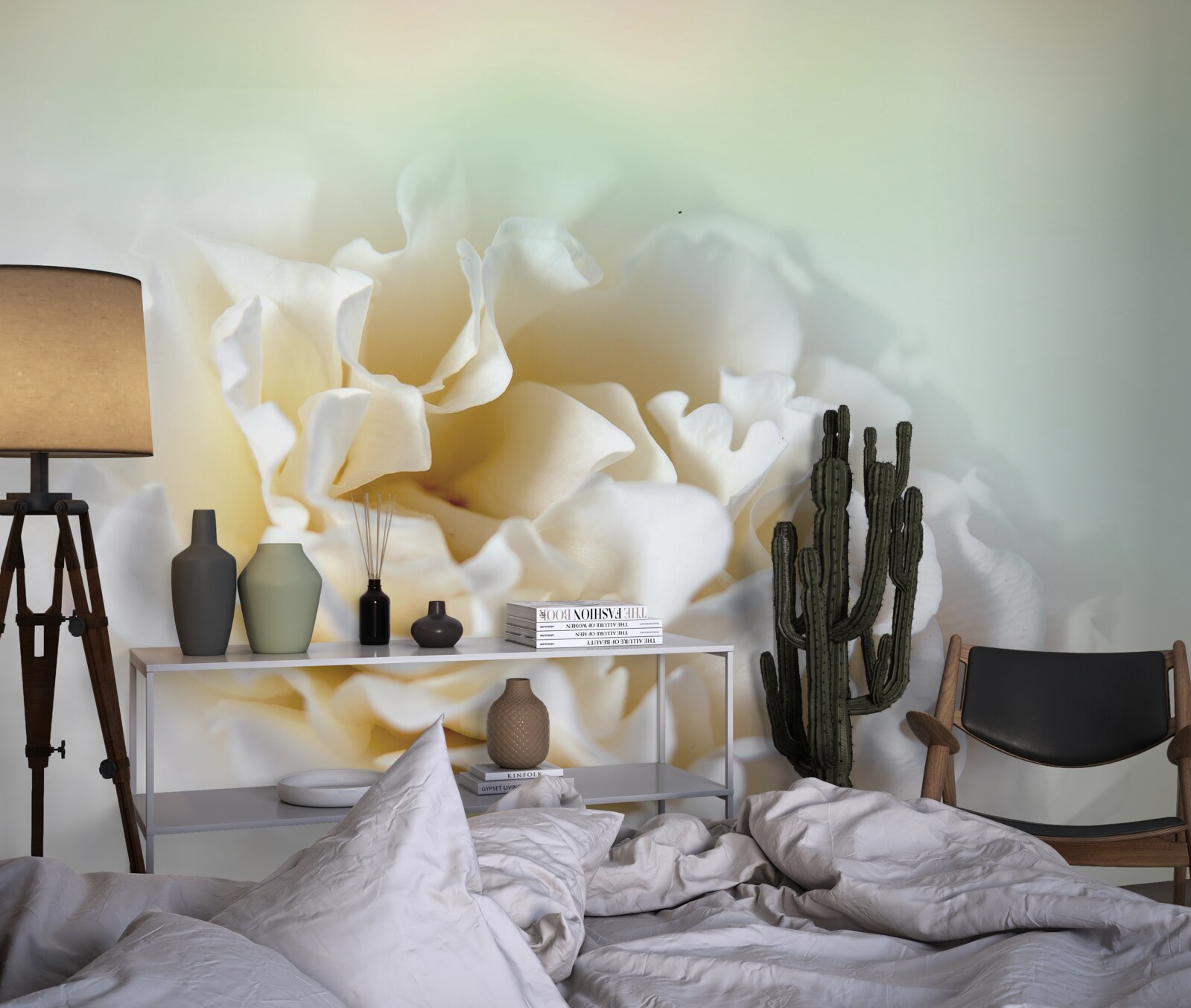 Фотошпалери фон півоній у кремових та пухнастих тонах