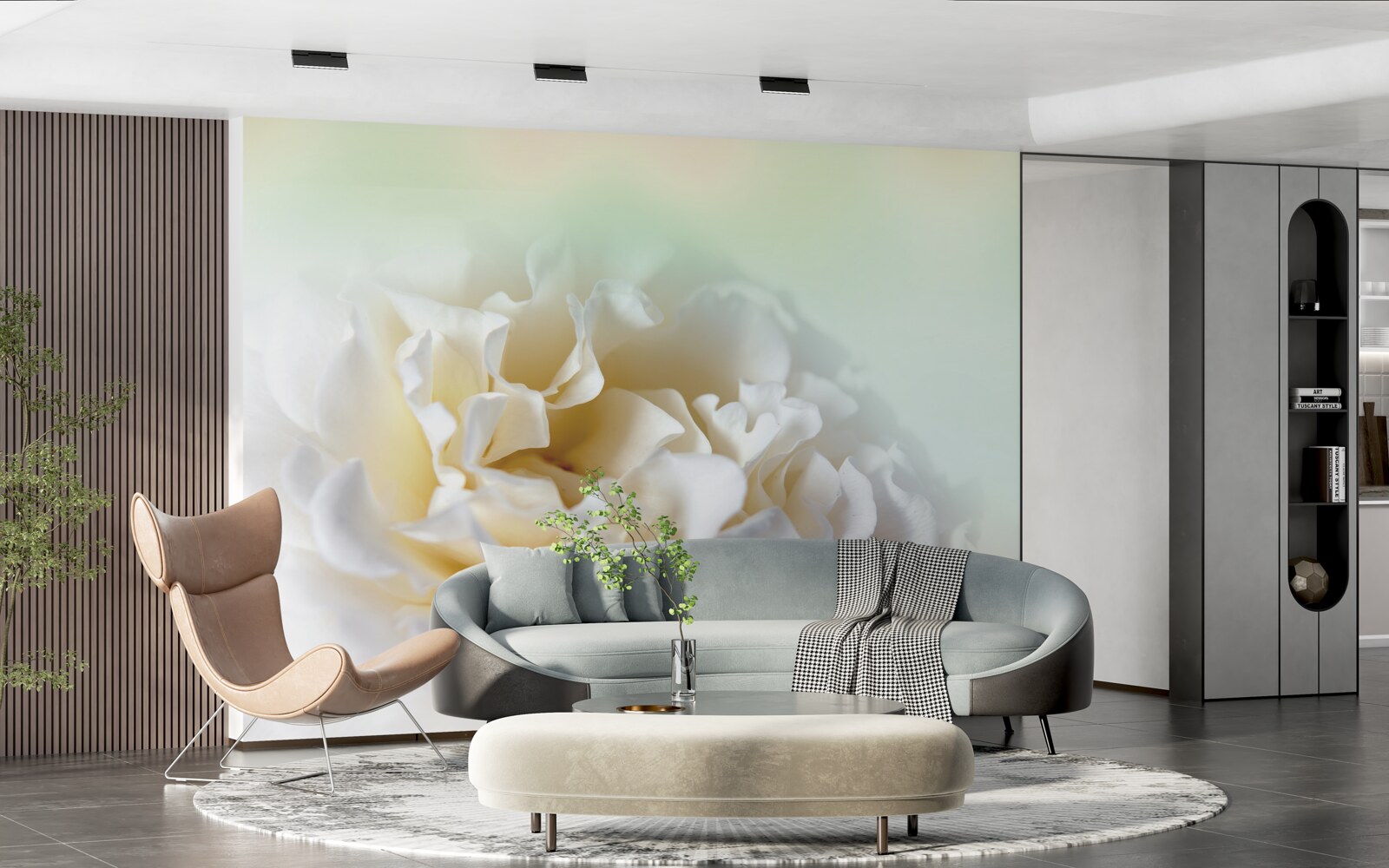 Фотошпалери фон півоній у кремових та пухнастих тонах