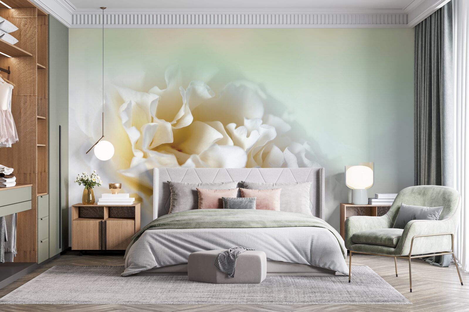 Фотошпалери фон півоній у кремових та пухнастих тонах