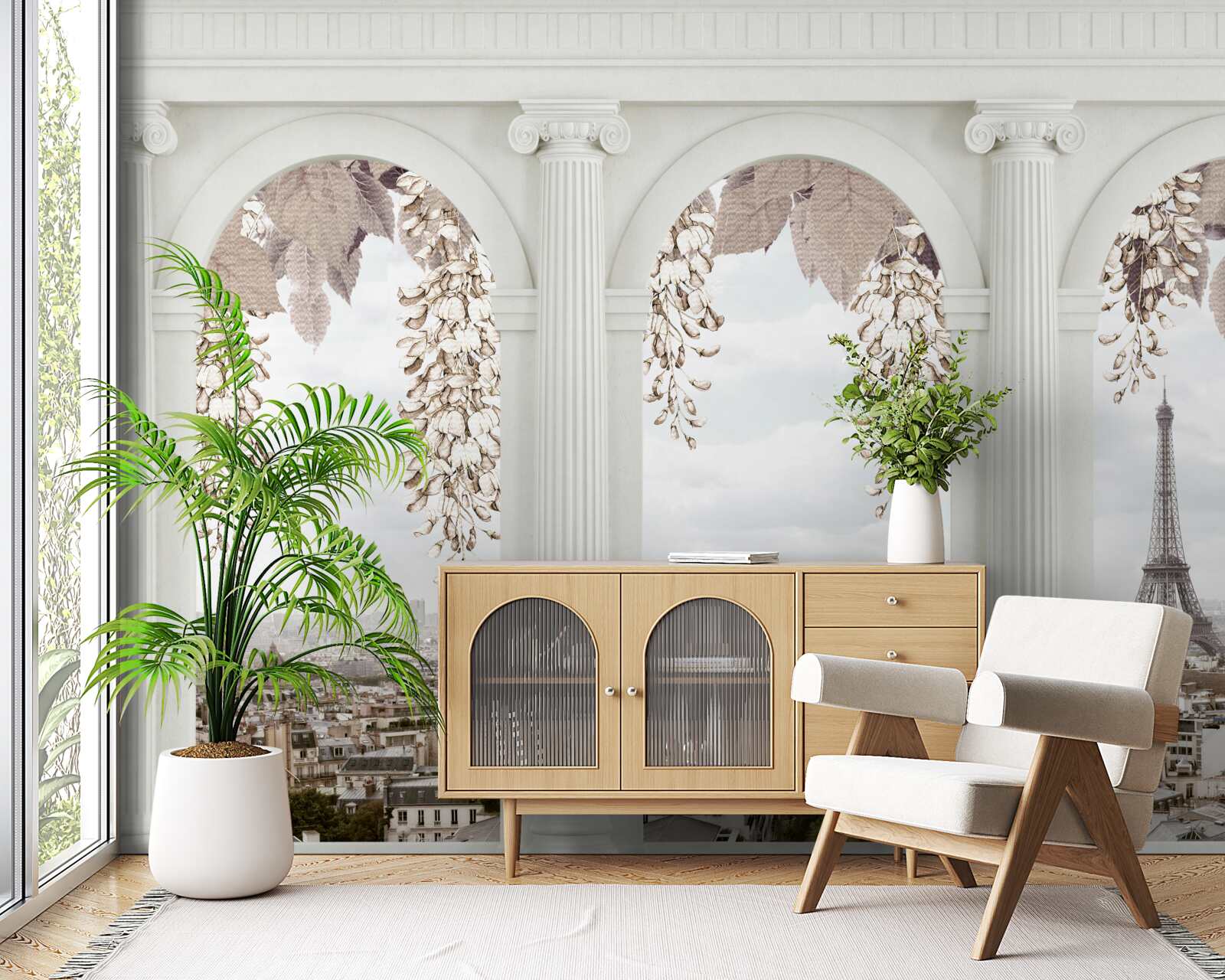 Фотошпалери квіткові арки з захоплюючим видом на Париж