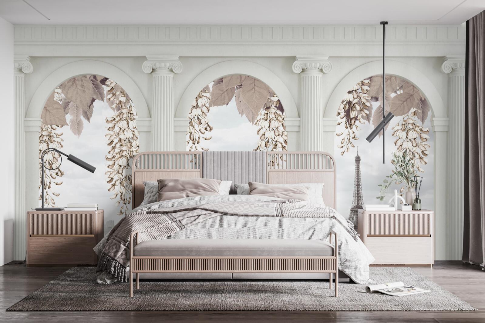 Фотошпалери квіткові арки з захоплюючим видом на Париж